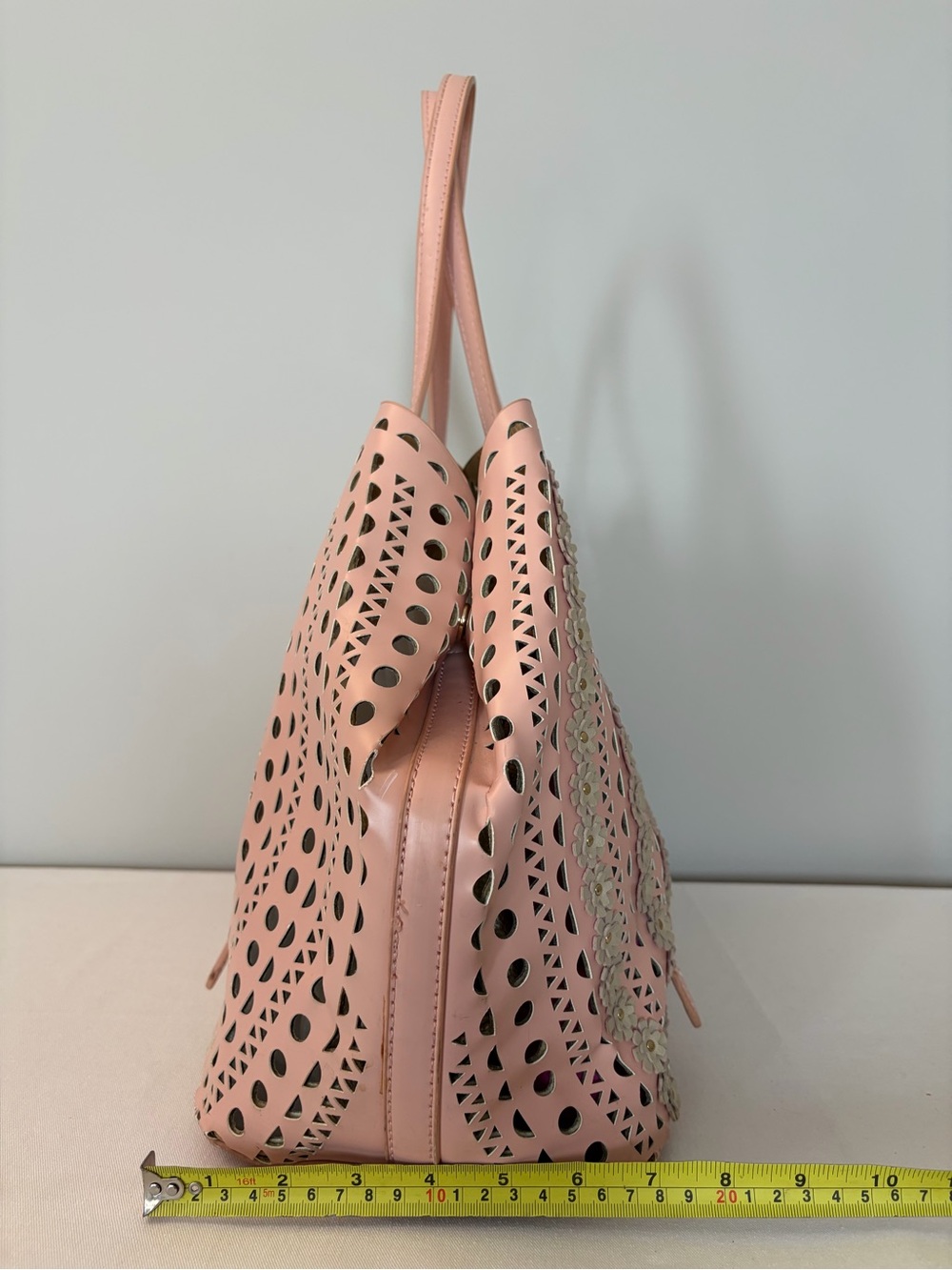Urban Expressions Pink Perforated Floral Vegan Leather Tote Bag Boho Chic - Picture 4 of 11